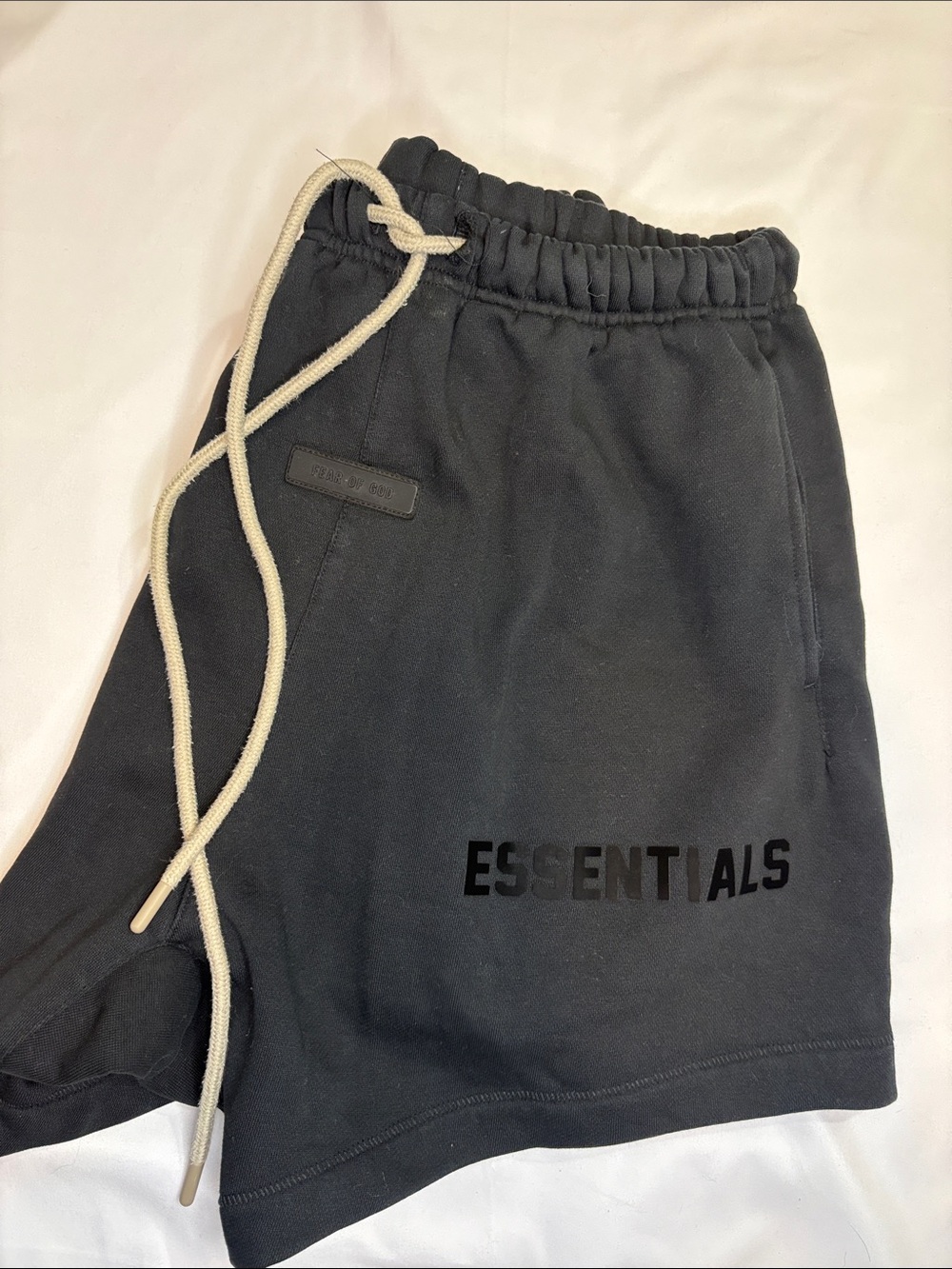 Fear of God Essentials Jet Black Cotton Drawstring Sweat Shorts 6” Inseam Small